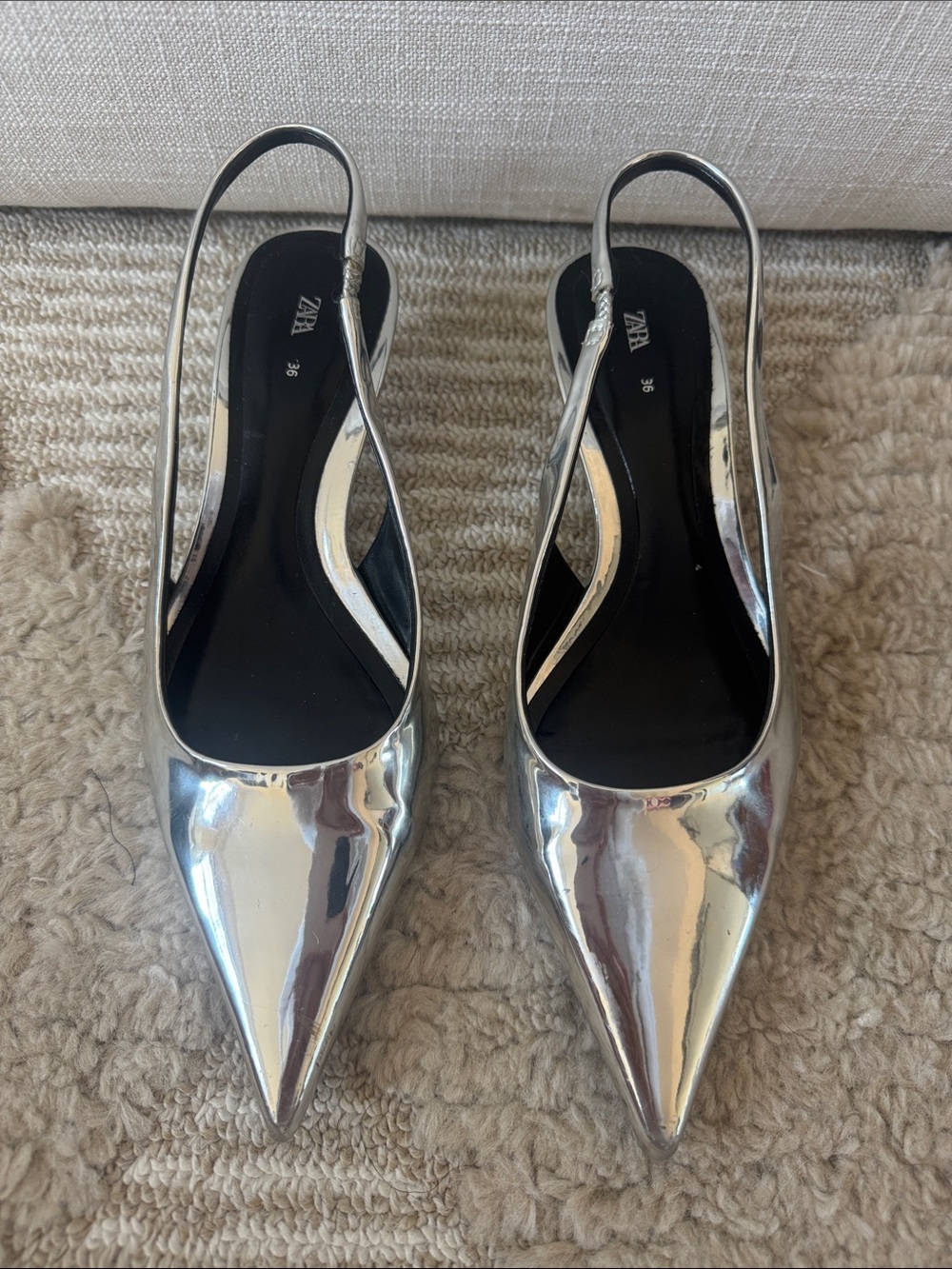 Zara Silver Pointed Toe Slingback Heels
